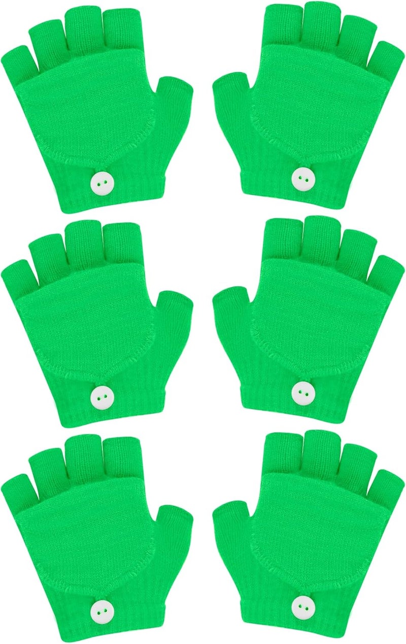 ONESING 3 Pairs Kids Fingerless Gloves with Mitten Cover Convertible Knit Gloves Kids Fingerless Mittens for Boys Girls - Image 1